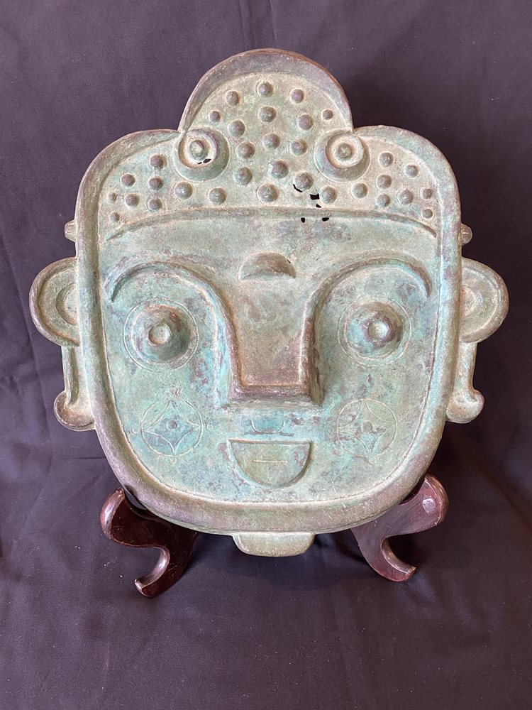Old Oriental Bronze Face Wall Hanging