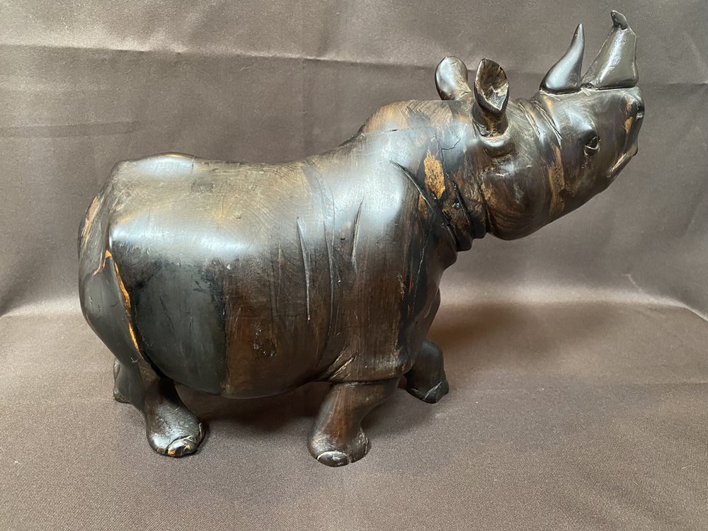 Large & Heavy Carved Wooden Rhino