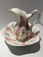 French Pink & Gilt Wash Jug and Basin, c.1880