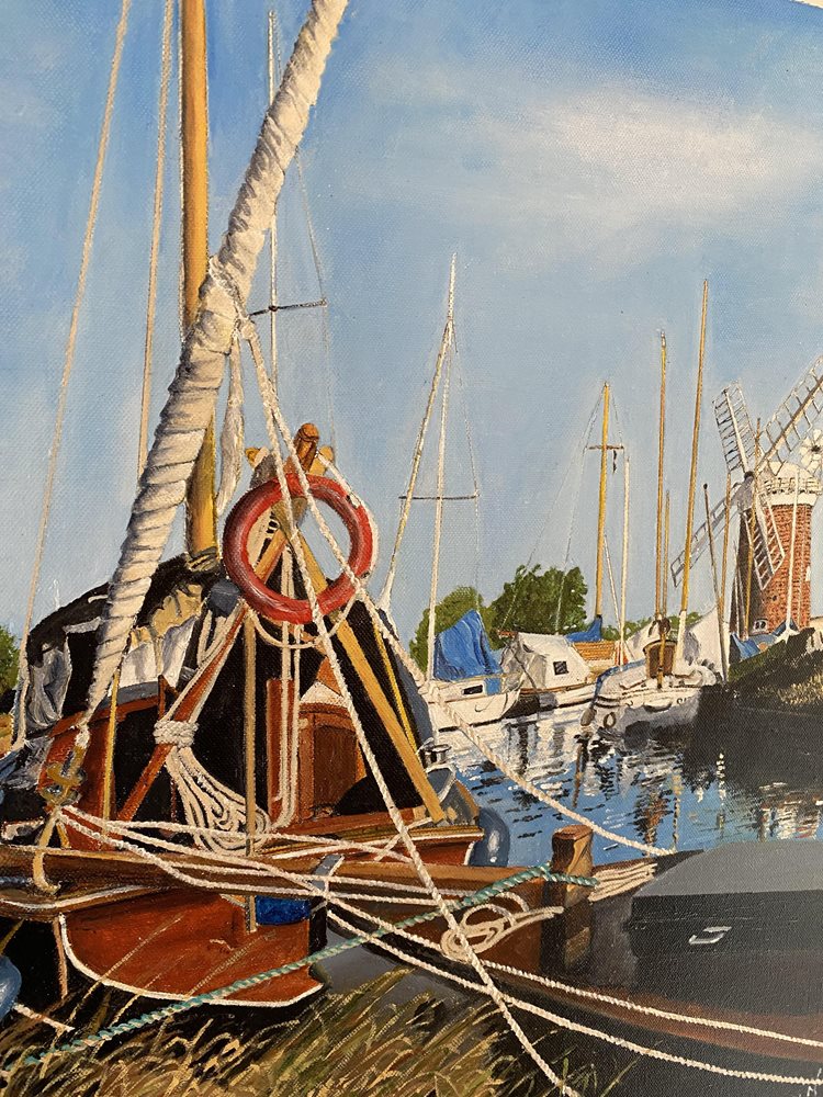 Oil of the Windpump at Horsey, Norfolk by Anthony Norrington