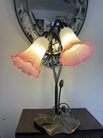 Art Nouveau style Pink/White Lily Table Lamp