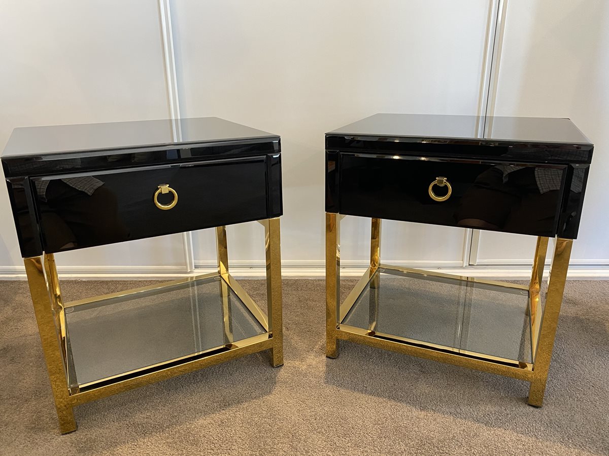 Black and Gold Bedside Tables Orakei Objet Antiques, Art, Furniture