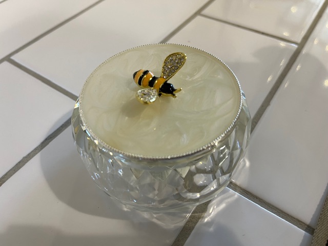 Lidded Glass Trinket Dish with Bee Handle
