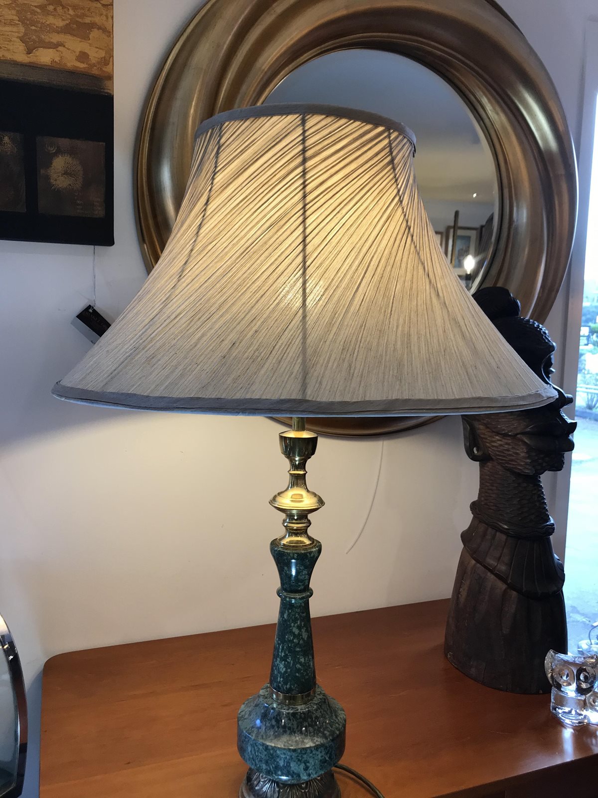 Green Marble & Brass Table Lamp Orakei Objet Antiques, Art