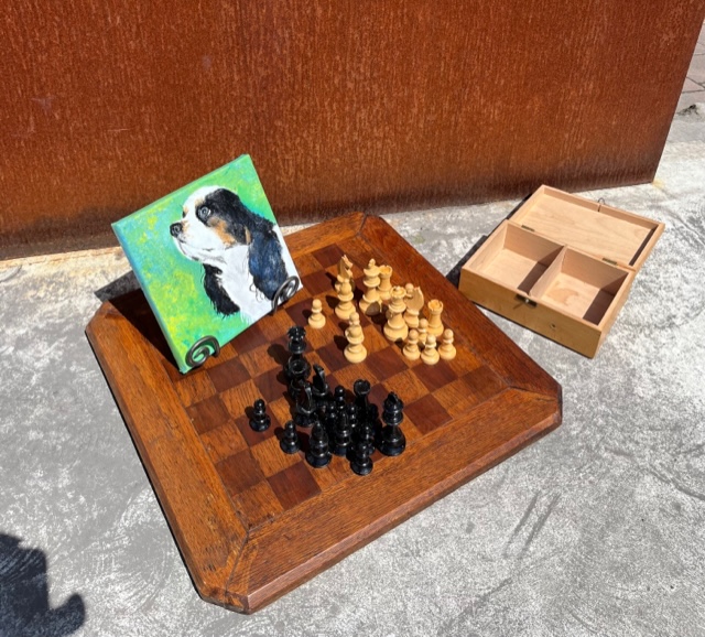 Vintage Handmade Oak Chess/Games Board