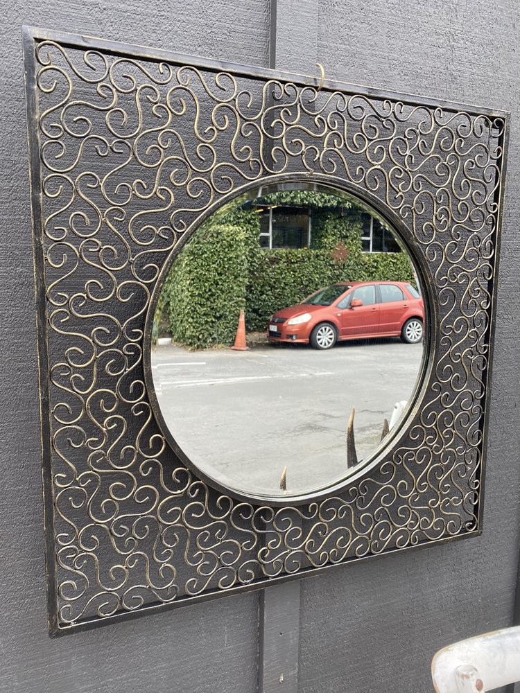 Round Mirror framed with Wrought Iron Lacework