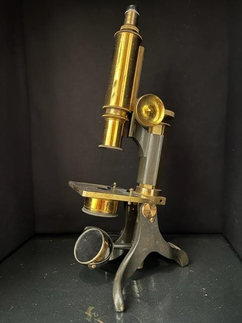 Early  20thC LACQUERED & ANODISED BRASS MICROSCOPE by BAKER, HOLBORN, LONDON,.