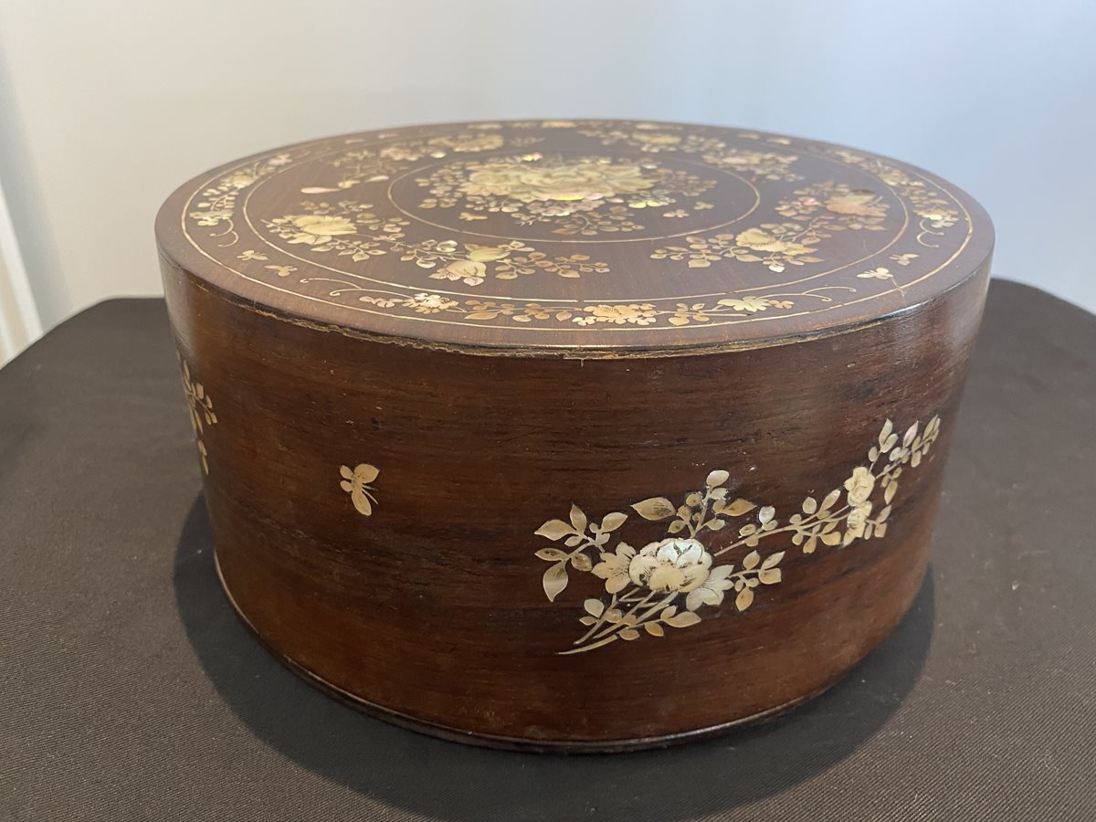 Antique Vietnamese Wooden Sewing Box with Mother of Pearl inlay