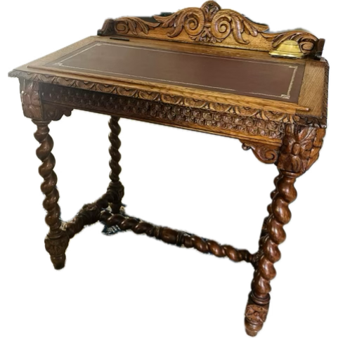 Jacobean Revival Oak Writing Desk with Barley Twist Legs