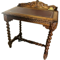 Jacobean Revival Oak Writing Desk with Barley Twist Legs