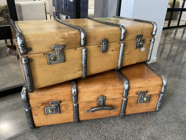 Pair of Restored 1930s Ocean Liner Steamer Trunks