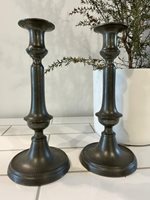 Pair of French Antique Pewter Candlesticks