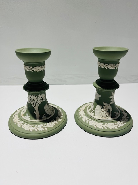 Pair of Sage Jasperware Candle Holders