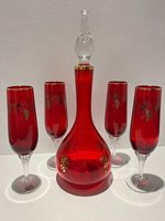 Vintage Bohemian ruby red glass decanter set