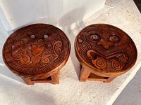 Pair of Carved Wooden Maori Stools