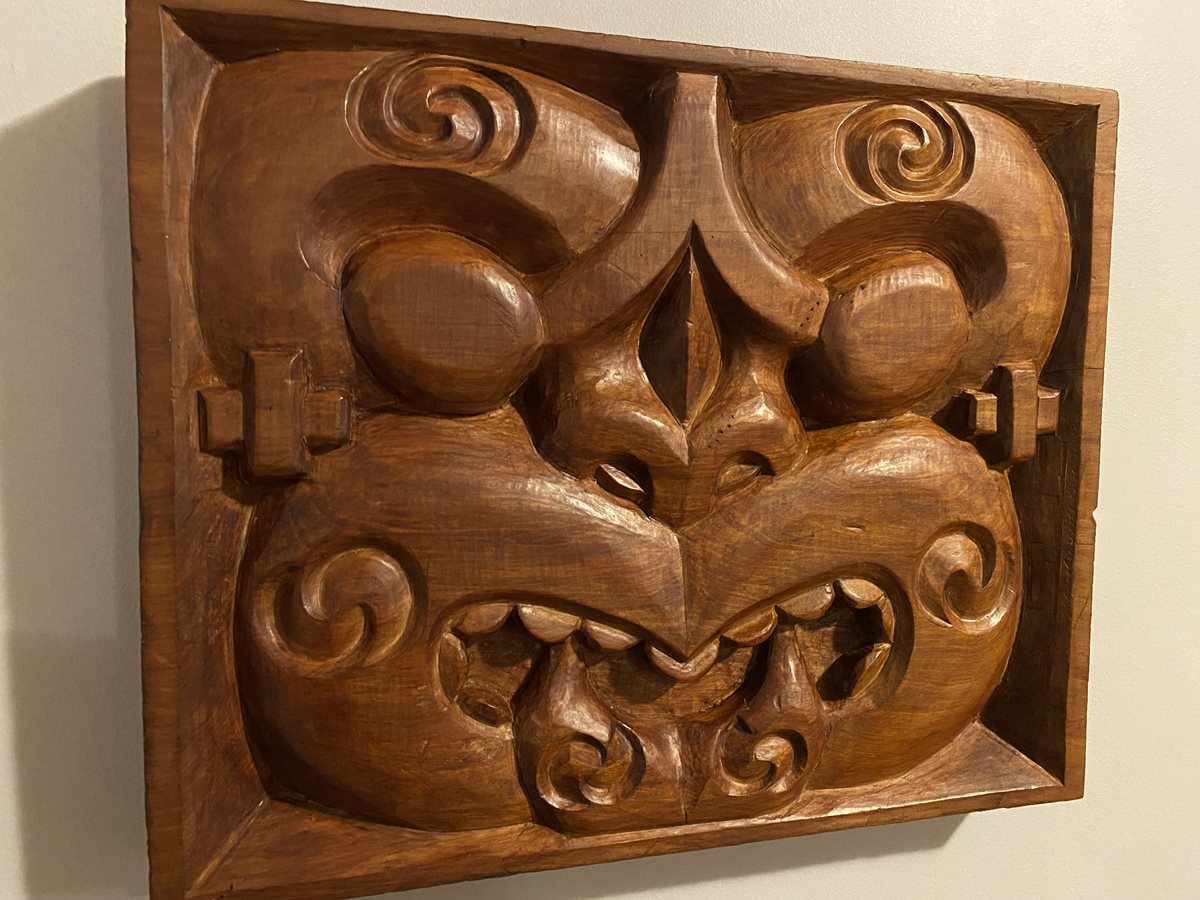 Bryan McCurrach carved wooden Maori panel