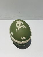 Wedgwood Jasperware Egg shaped trinket box in sage and white