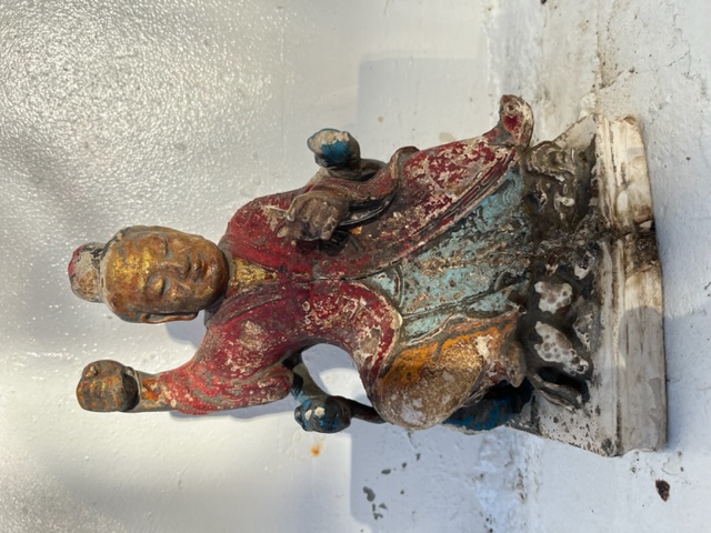 Old Asian Carved & Painted Wooden Statue