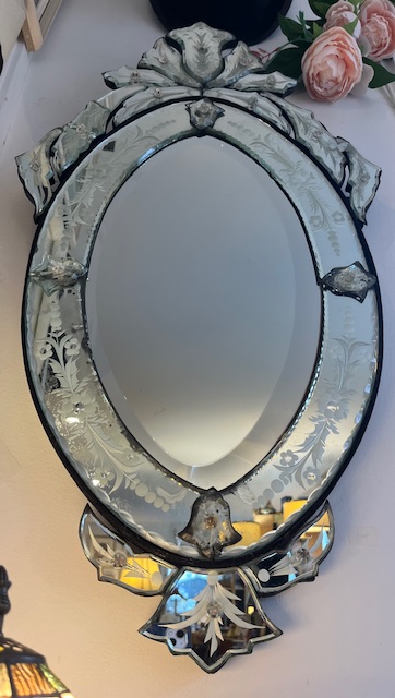 Old Oval Shaped Venetian Wall Mirror