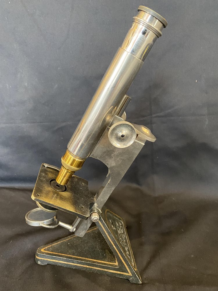 Antique Beck Chrome Microscope with Cast Iron base.