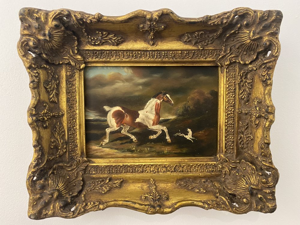 Horse & Dog Oil in gilt frame