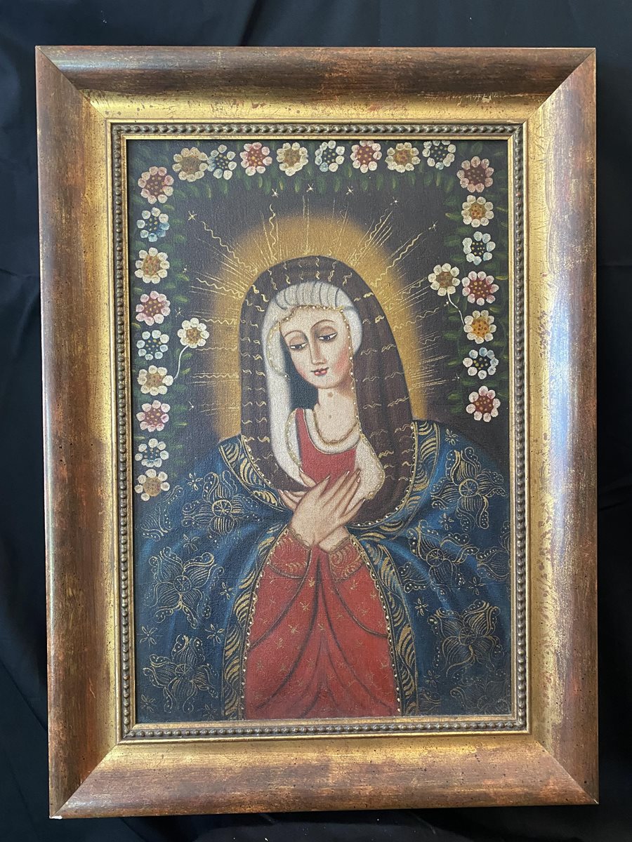 Guatemalan Virgin Mary Religious Oil on Canvas