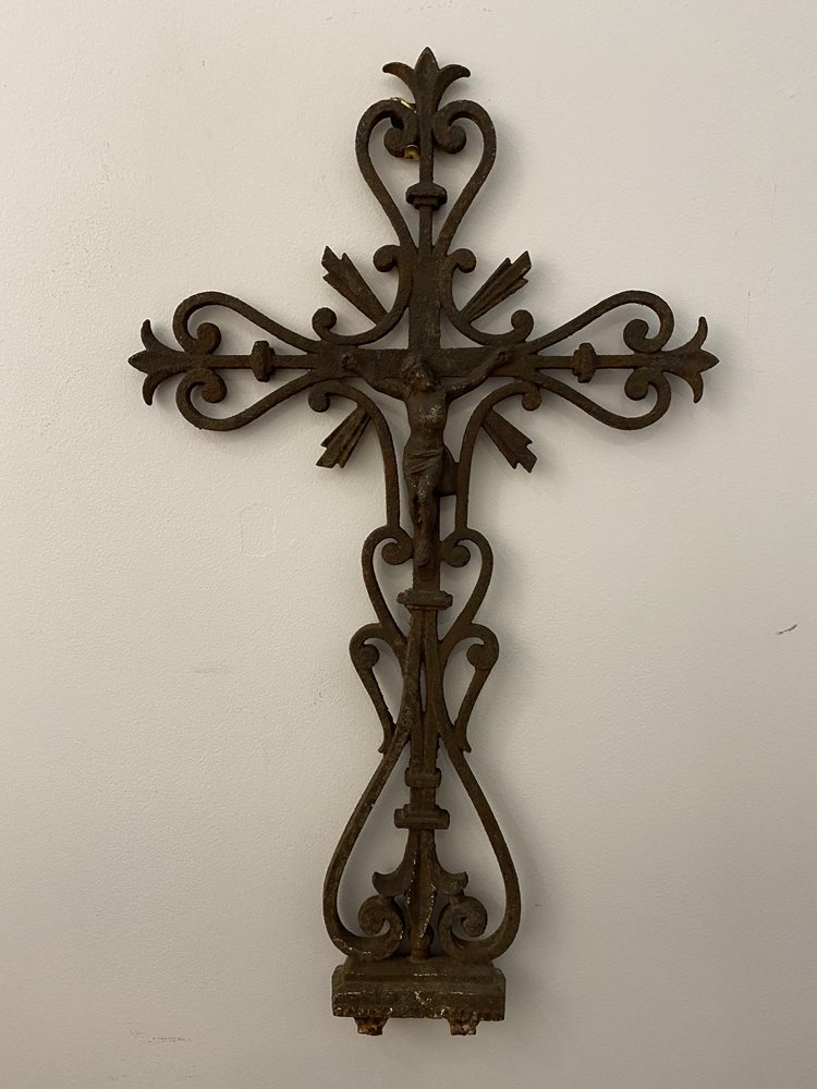 19th century French Wrought Iron Crucifix