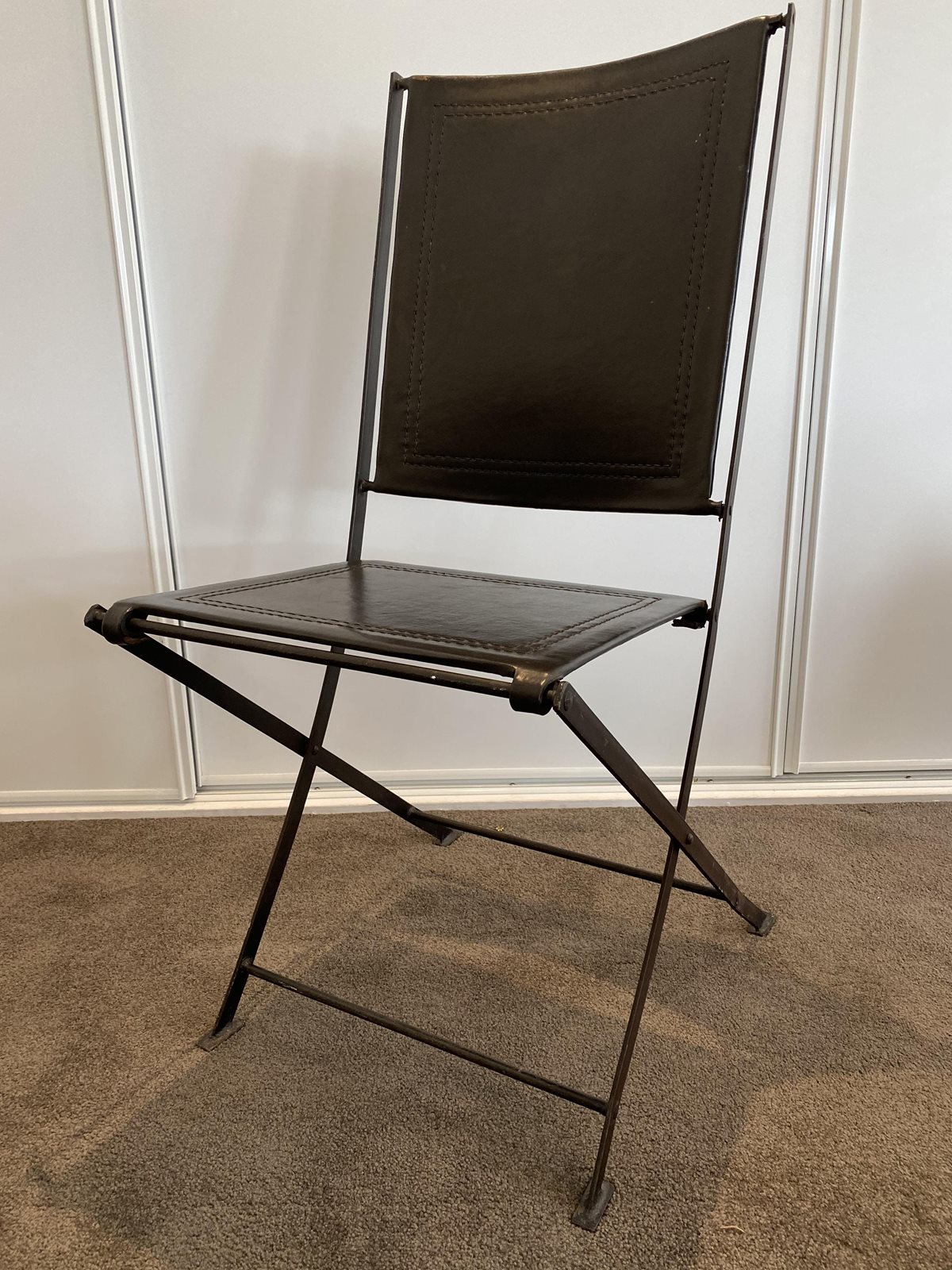 Designer folding metal & leather chair - Orakei Objet - Antiques, Art ...