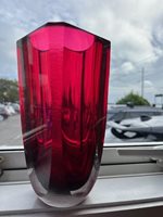 Red Val Saint-Lambert Glass Vase