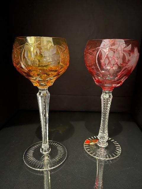 Vintage Pair of Anne Hutte Harlequin Crystal Wine Glasses