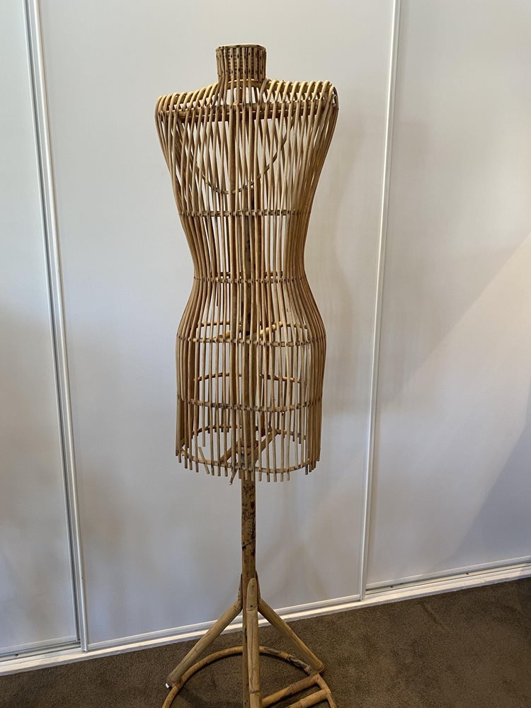 Vintage French Cane Mannequin on Bamboo stand