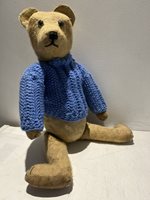 Vintage English straw-filled mohair teddy bear, circa 1930s–40s.