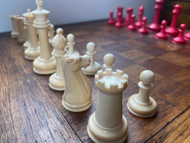 Hand-carved Ivory Staunton Chess Pieces
