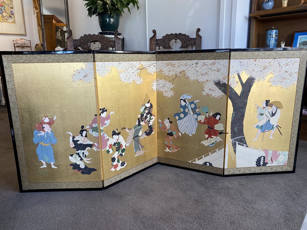 Hand-painted Japanese Folding Screen