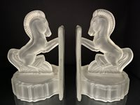 Pair of Glass Horse Bookends in the Art Deco Style