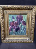 Irises. Oil on canvas by Miriam Steel