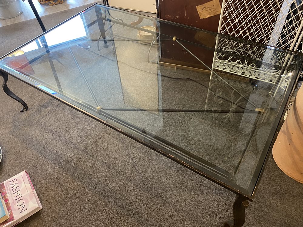 Large Cast Iron and Glass Coffee Table