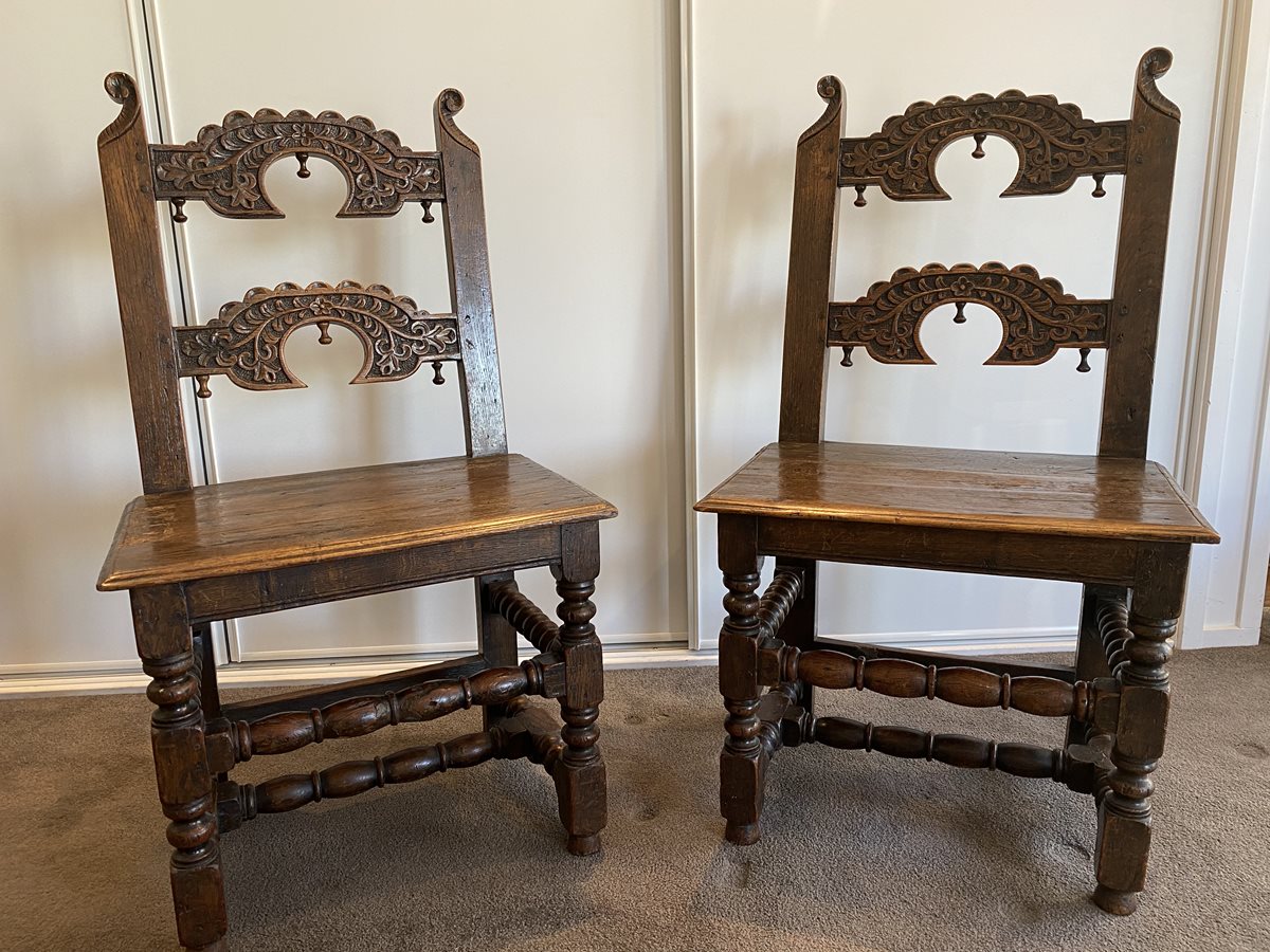 Pair of Antique Country Oak Hall Chairs